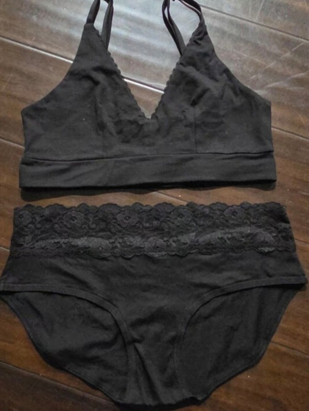 ✨️NWOT- Pact Organic Black Lace-Trim Bralette & Hipster Set💥